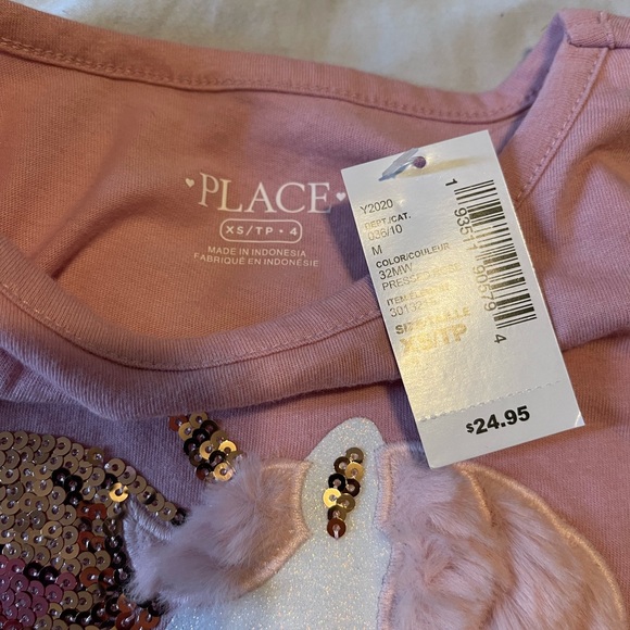 Childrens Place Long Sleeve Unicorn Tee w/ Side ties NWT - Picture 4 of 4